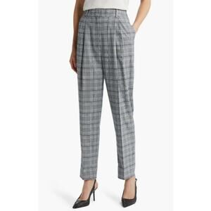 Nordstrom Womens High Waist Pleated Pants 8 Glen Plaid Black Blue Check Trousers
